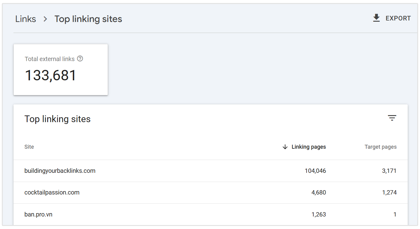 Top linking sites GSC